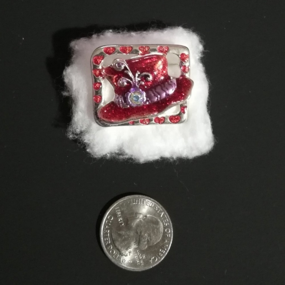 Vintage Red Glitter Enameled Fedora Hat Brooch Pin - Picture 3 of 5